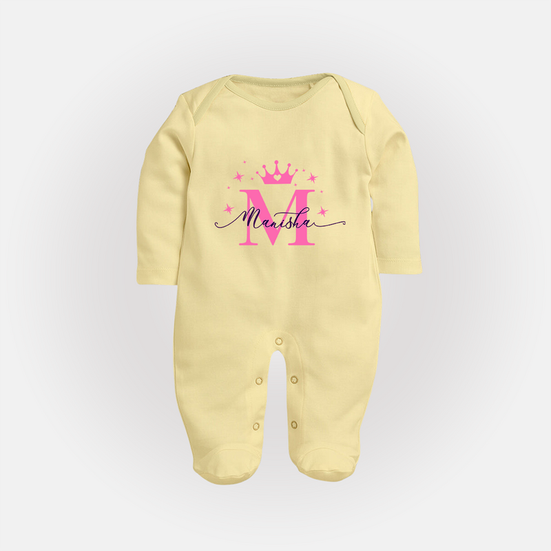 Just for Me | Custom Name Sleep Suit / Full Sleeve Bodysuit to Treasure - PASTEL YELLOW - New Born (Chest 7.5")