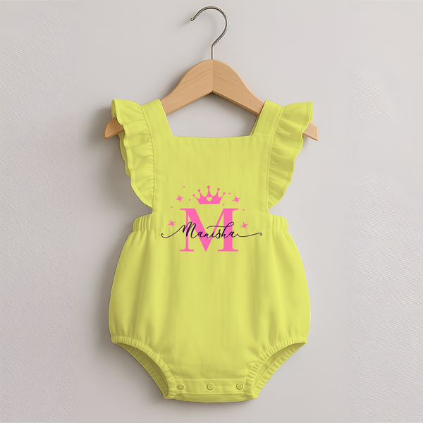 Just for Me | Custom Name Romper Frock to Treasure - PASTEL YELLOW - 0 - 3 Months Old (Chest 19")