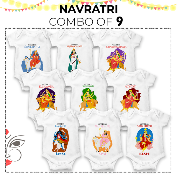 9 Piece Customised Navaratri Onesies - Combo Pack