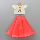 Celebrate This Navaratri With Goddess Shailaputri  - Customized Crop Top And Skirt For Kids - RED - 6 - 9 Months Old (Chest 20" , Frock Waist 20")