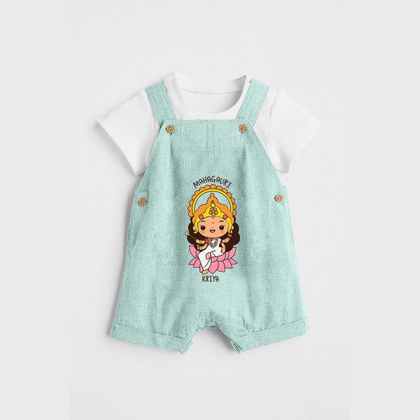 Celebrate This Navaratri With Goddess Mahagauri - Customized Dungaree Set For Kids - ARCTIC BLUE - 0 - 5 Months Old (Chest 18")