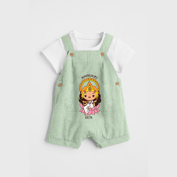 Celebrate This Navaratri With Goddess Mahagauri - Customized Dungaree Set For Kids - MINT GREEN - 0 - 5 Months Old (Chest 18")