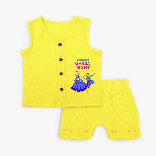 Celebrating The Garba Night - Customized Jabla Set For Kids - YELLOW - 0 - 3 Months Old (Chest 9.8")