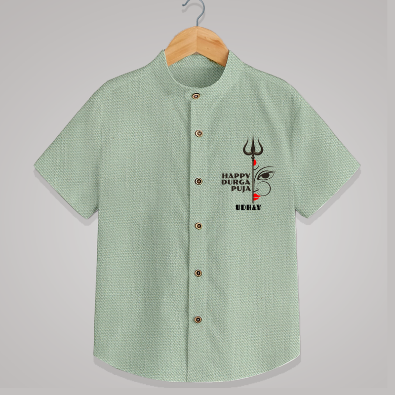 Happy Durga Puja - Customized Shirt For Kids - MINT GREEN - 0 - 6 Months Old (Chest 23")