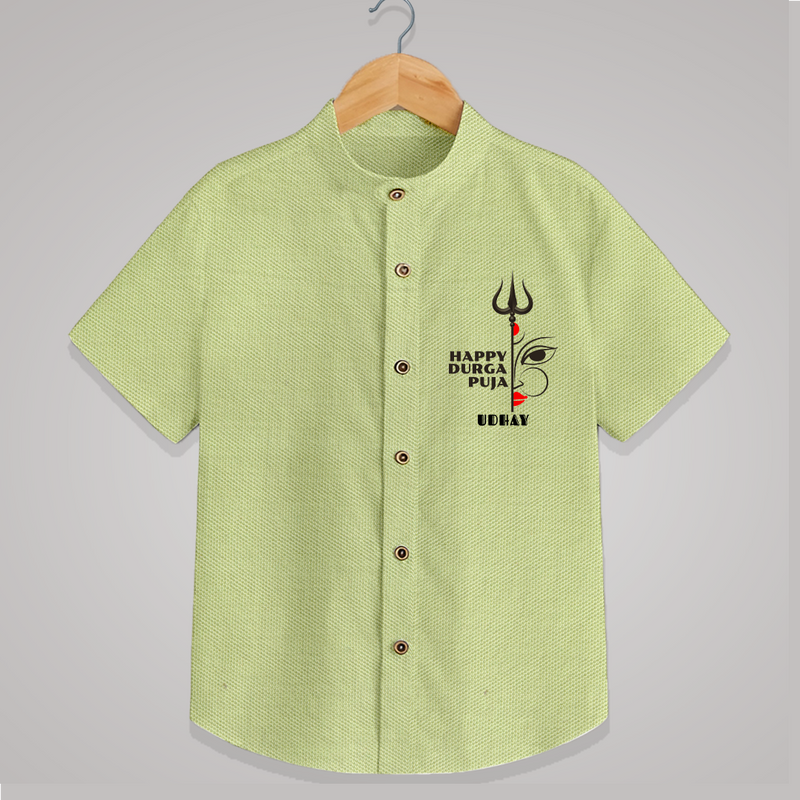 Happy Durga Puja - Customized Shirt For Kids - PASTEL GREEN - 0 - 6 Months Old (Chest 23")