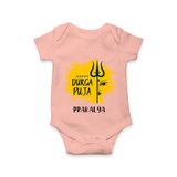 Happy Durga Puja Wishes - Customized Romper For Kids - PEACH - 0 - 3 Months Old (Chest 16")