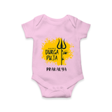 Happy Durga Puja Wishes - Customized Romper For Kids - PINK - 0 - 3 Months Old (Chest 16")