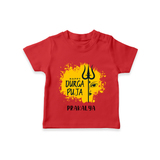 Happy Durga Puja Wishes - Customized T-Shirt For Kids - RED - 0-5 Months Old (Chest 17")