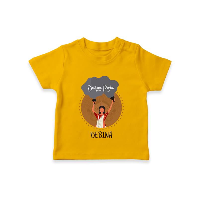 Durga Puja - Customized T-Shirt For Kids - CHROME YELLOW - 0-5 Months Old (Chest 17")