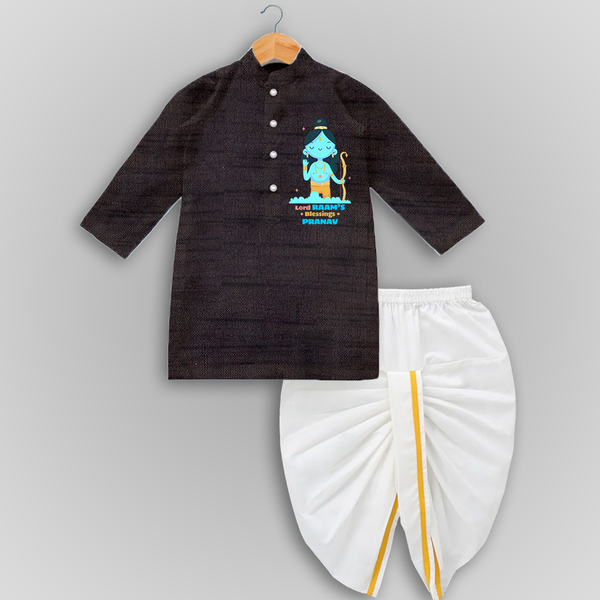 Lord Raam's Blessings - Customized Drapped Dhoti For Kids - COFFEE - 0-6 Month Old (Chest 24", Kurta Length 14" , Waist 19", Dhoti Length 14")