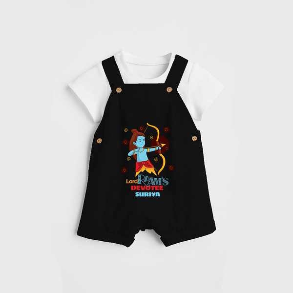 Lord Raam's Devotee - Customized Dungaree Set For Kids - BLACK - 0 - 5 Months Old (Chest 18")