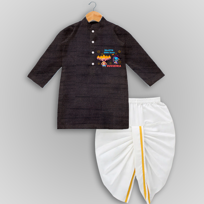 Little Hero Of Dussehra - Customized Drapped Dhoti For Kids - COFFEE - 0-6 Month Old (Chest 24", Kurta Length 14" , Waist 19", Dhoti Length 14")