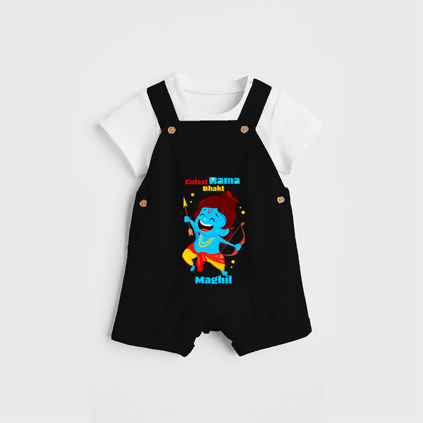 Cutest Rama Bhakt - Customized Dungaree Set For Kids - BLACK - 0 - 5 Months Old (Chest 18")