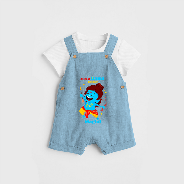 Cutest Rama Bhakt - Customized Dungaree Set For Kids - SKY BLUE - 0 - 5 Months Old (Chest 18")