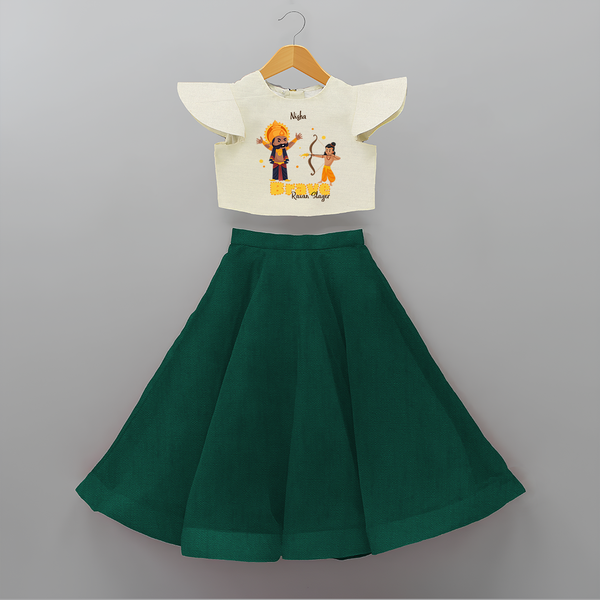 Brave Ravan Slayer - Customized Crop Top And Skirt For Kids - BOTTLE GREEN - 6 - 9 Months Old (Chest 20" , Frock Waist 20")