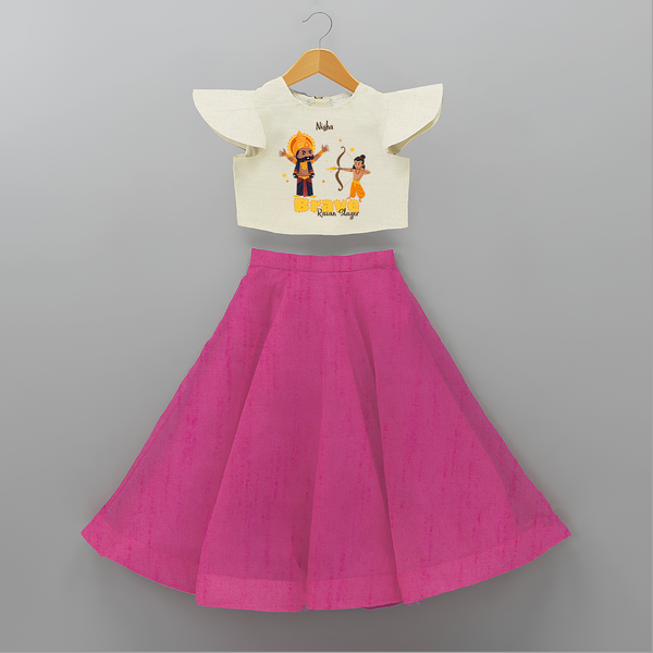 Brave Ravan Slayer - Customized Crop Top And Skirt For Kids - FUSCHIA - 6 - 9 Months Old (Chest 20" , Frock Waist 20")