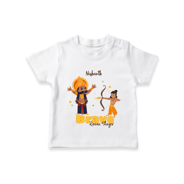 Brave Ravan Slayer - Customized T-Shirt For Kids - WHITE - 0-5 Months Old (Chest 17")