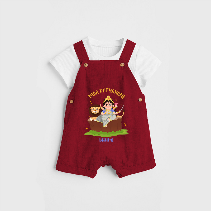 Maa Katyayani - Customized Dungaree For Kids - RED - 0 - 5 Months Old (Chest 18")