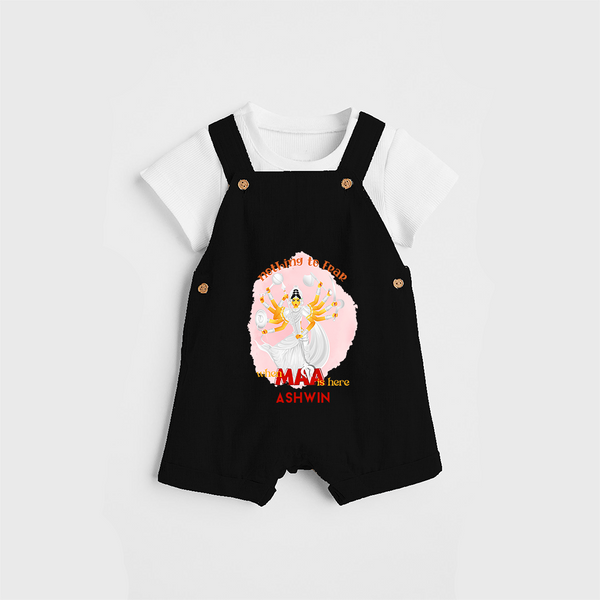 Nothing To Fear When Maa Is Here - Customized Dungaree Set For kids - BLACK - 0 - 5 Months Old (Chest 18")