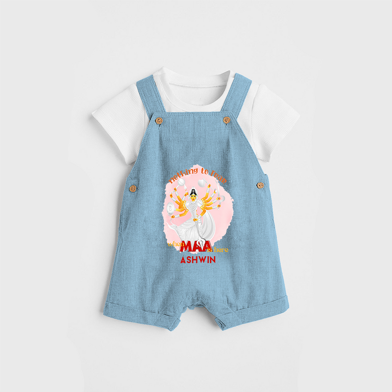 Nothing To Fear When Maa Is Here - Customized Dungaree Set For kids - SKY BLUE - 0 - 5 Months Old (Chest 18")