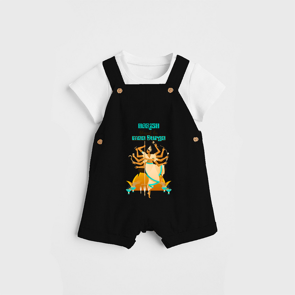 Blessed By Maa Durga - Customized Dungaree Set For kids - BLACK - 0 - 5 Months Old (Chest 18")