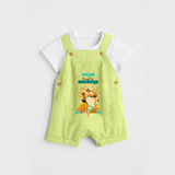 Blessed By Maa Durga - Customized Dungaree Set For kids - PASTEL GREEN - 0 - 5 Months Old (Chest 18")