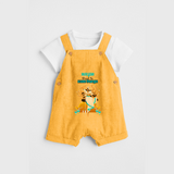 Blessed By Maa Durga - Customized Dungaree Set For kids - PASTEL YELLOW - 0 - 5 Months Old (Chest 18")