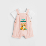 Blessed By Maa Durga - Customized Dungaree Set For kids - PEACH - 0 - 5 Months Old (Chest 18")