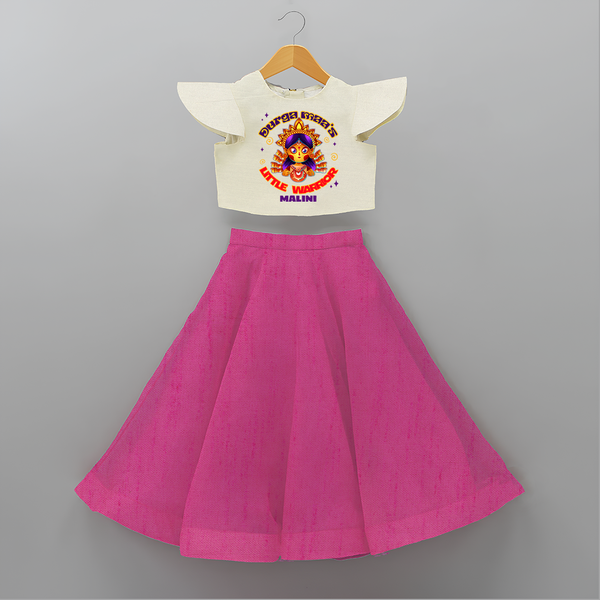 Durga Maa's Little Warrior - Customized Crop Top And Skirt For kids - FUSCHIA - 6 - 9 Months Old (Chest 20" , Frock Waist 20")