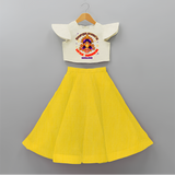 Durga Maa's Little Warrior - Customized Crop Top And Skirt For kids - YELLOW - 6 - 9 Months Old (Chest 20" , Frock Waist 20")