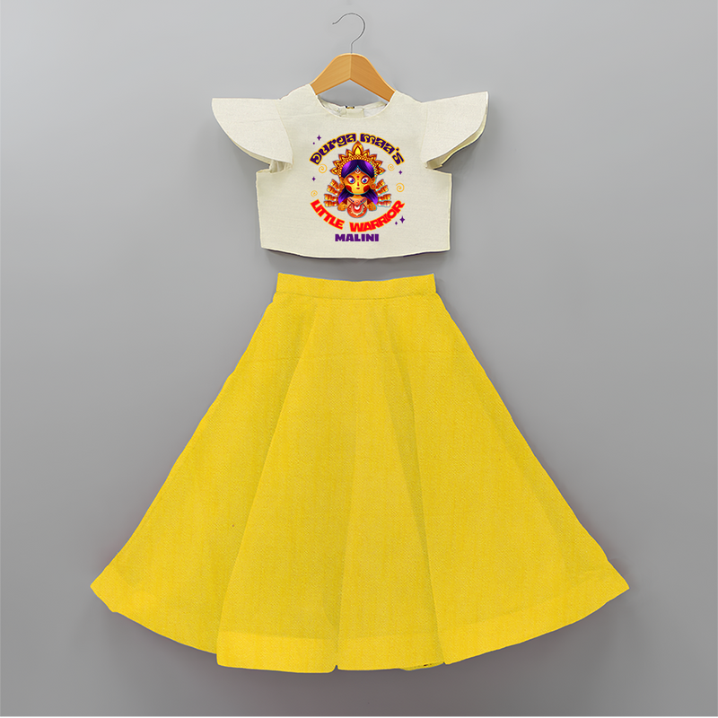 Durga Maa's Little Warrior - Customized Crop Top And Skirt For kids - YELLOW - 6 - 9 Months Old (Chest 20" , Frock Waist 20")