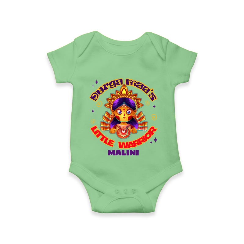 Durga Maa's Little Warrior - Customized Romper For kids - GREEN - 0 - 3 Months Old (Chest 16")