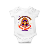 Durga Maa's Little Warrior - Customized Romper For kids - WHITE - 0 - 3 Months Old (Chest 16")