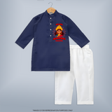 Shubh Navaratri - Customized Kurta Set For kids - NAVY BLUE - 3-6 Month Old (Chest 24", Kurta Length 14'', Waist 19", Pant Length 14")