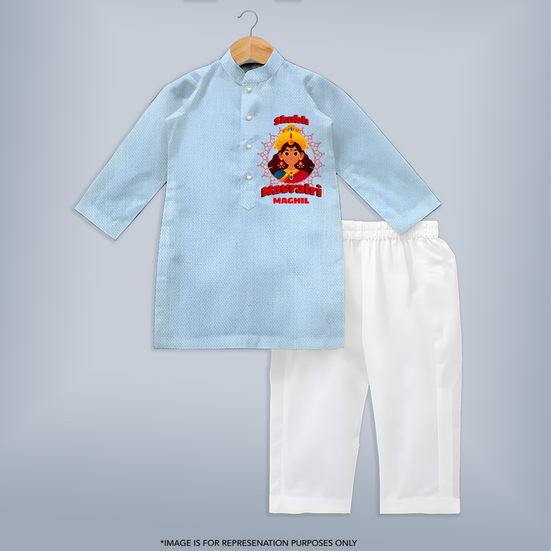 Shubh Navaratri - Customized Kurta Set For kids - SKY BLUE - 3-6 Month Old (Chest 24", Kurta Length 14'', Waist 19", Pant Length 14")