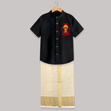 Shubh Navaratri - Customized Raw Silk Shirt And Dhoti For kids - BLACK - 0 - 6 Months Old (Chest-23") (Dhoti length-14")