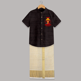 Shubh Navaratri - Customized Raw Silk Shirt And Dhoti For kids - COFFEE - 0 - 6 Months Old (Chest-23") (Dhoti length-14")