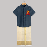 Shubh Navaratri - Customized Raw Silk Shirt And Dhoti For kids - ELEPHANT GREY - 0 - 6 Months Old (Chest-23") (Dhoti length-14")