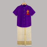 Shubh Navaratri - Customized Raw Silk Shirt And Dhoti For kids - PURPLE LUXE - 0 - 6 Months Old (Chest-23") (Dhoti length-14")