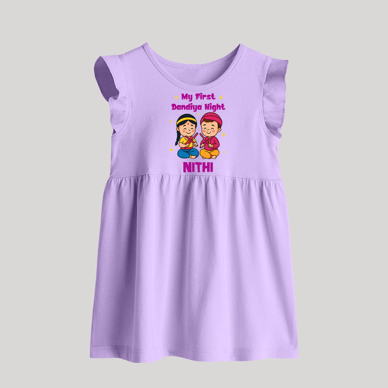 My First Dandiya Night Baby frock | Personalized Baby frock for Navratri - LILAC - 0 - 3 Months Old (Chest 17")