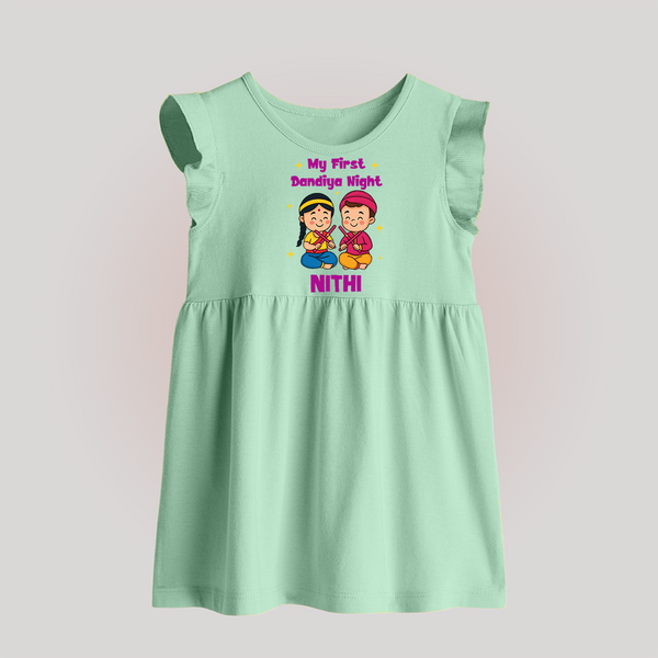 My First Dandiya Night Baby frock | Personalized Baby frock for Navratri - MINT GREEN - 0 - 3 Months Old (Chest 17")