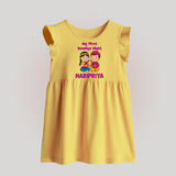 My First Dandiya Night Personalized Baby Frock - PASTEL YELLOW - 0 - 3 Months Old (Chest 17")