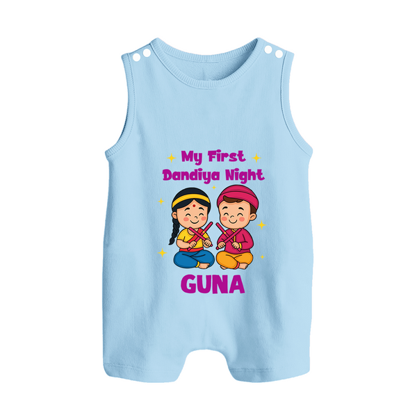 My First Dandiya Night Romper suit/sleeveless romper | Personalized Baby Romper suit/sleeveless romper for Navratri - BABY BLUE - 0 - 5 Months Old (Chest 18")