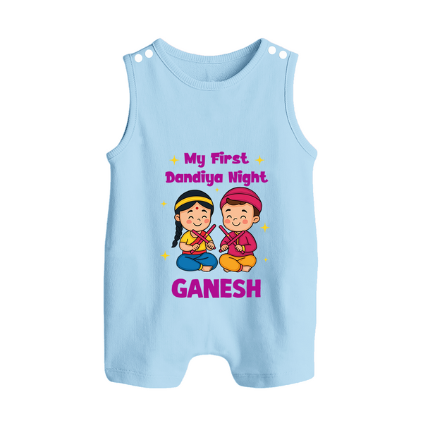 My First Dandiya Night Personalized Button Romper - BABY BLUE - New Born (Chest 18")