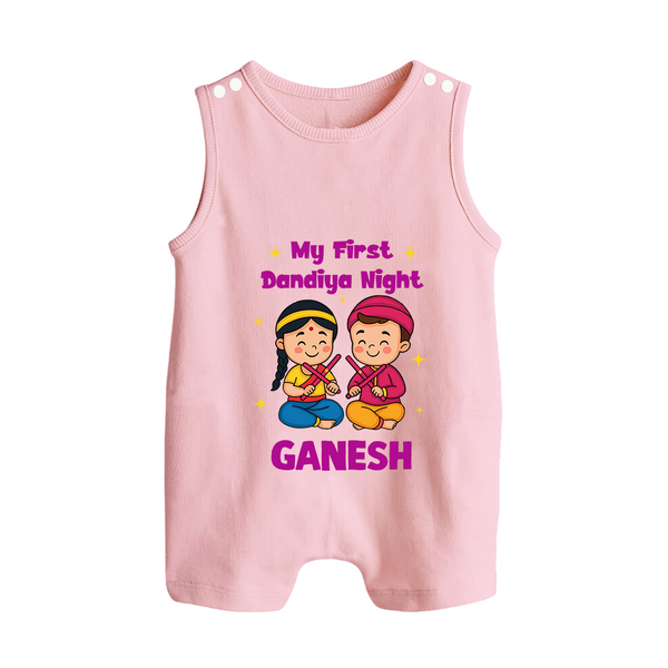My First Dandiya Night Personalized Button Romper - BABY PINK - New Born (Chest 18")