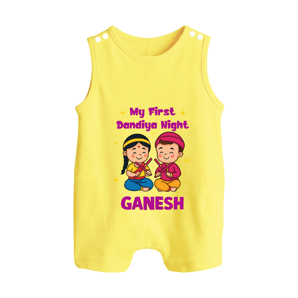 My First Dandiya Night Personalized Button Romper - PASTEL YELLOW - New Born (Chest 18")