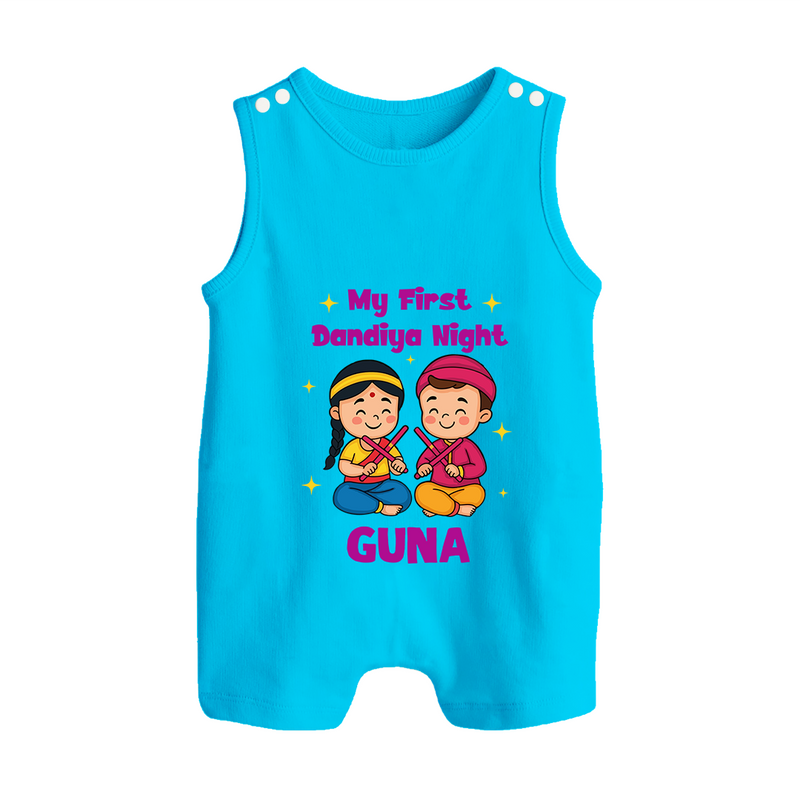 My First Dandiya Night Romper suit/sleeveless romper | Personalized Baby Romper suit/sleeveless romper for Navratri - SKY BLUE - 0 - 5 Months Old (Chest 18")