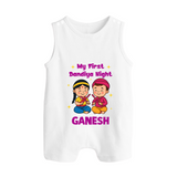 My First Dandiya Night Personalized Button Romper - WHITE - New Born (Chest 18")
