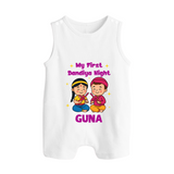 My First Dandiya Night Romper suit/sleeveless romper | Personalized Baby Romper suit/sleeveless romper for Navratri - WHITE - 0 - 5 Months Old (Chest 18")