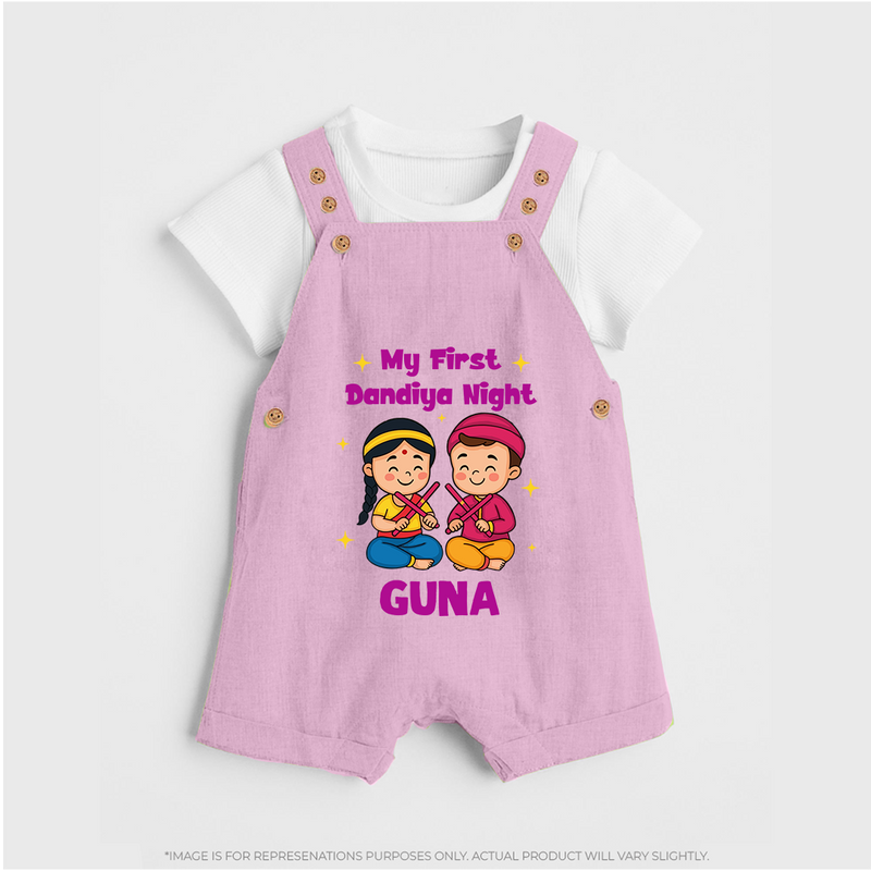 My First Dandiya Night Dungaree set | Personalized Baby Dungaree set for Navratri - BABY PINK - 0 - 5 Months Old (Chest 18")